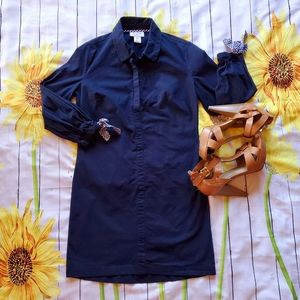 "Heyton" Navy Blue Shirt Dress w/ Bow Cuff